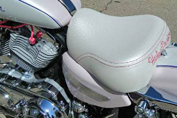 Motorcycle seat upolstered by Barry